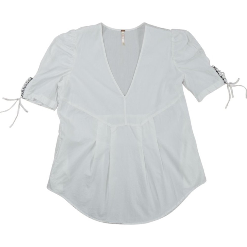 Free People Puff Sleeve V Neck Tunic Top